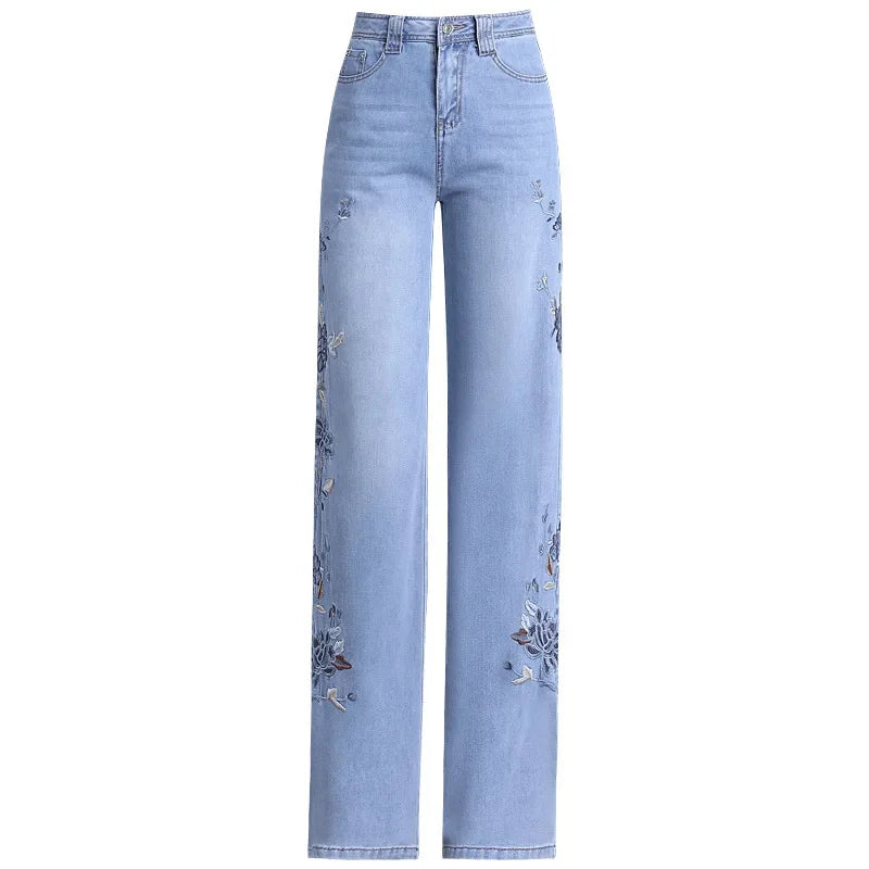 Embroidered Wide Leg Jeans