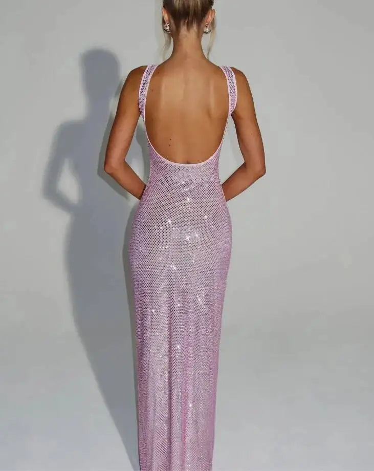 Sexy Backless Sequined Maxi Dress