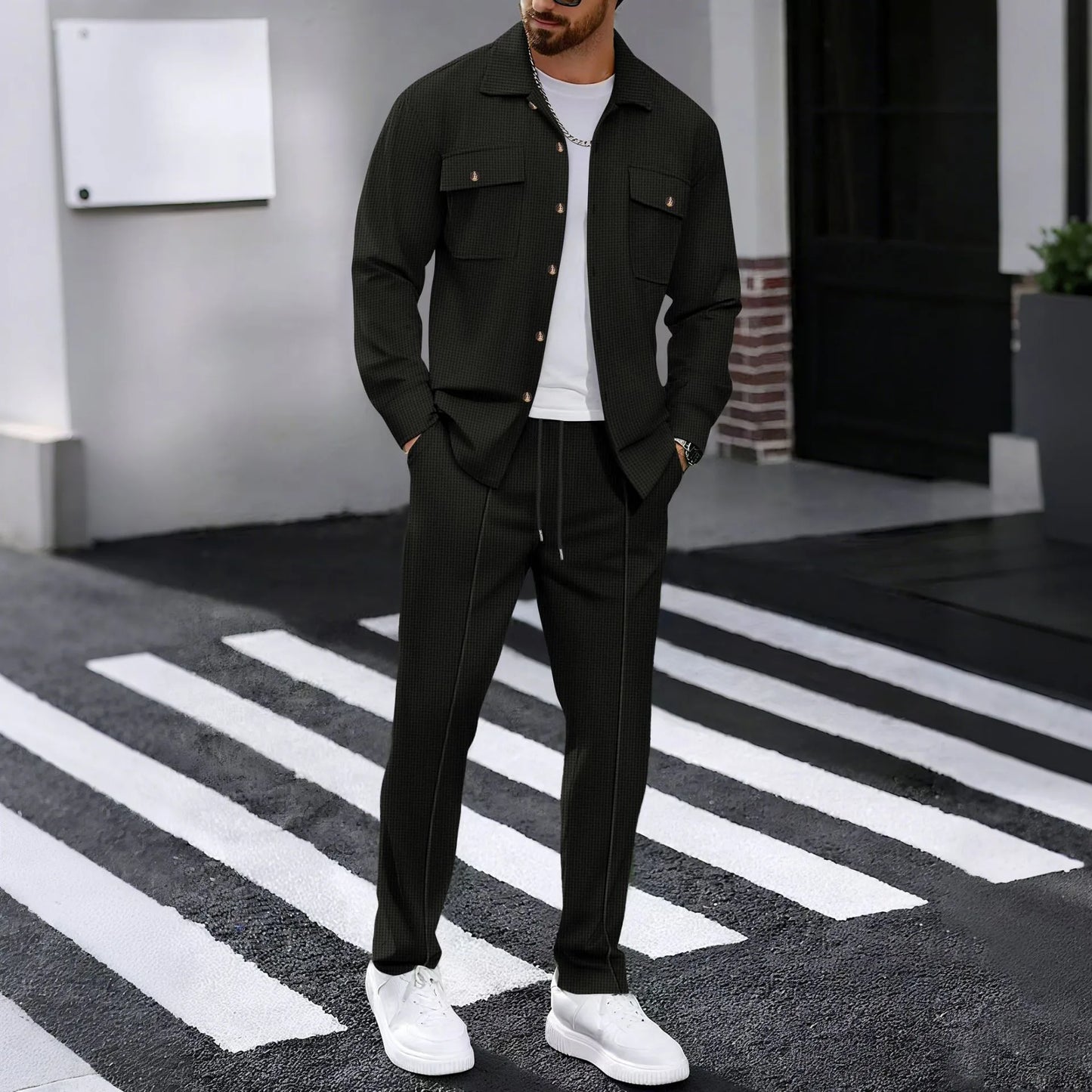 Solid Color Cardigan Set