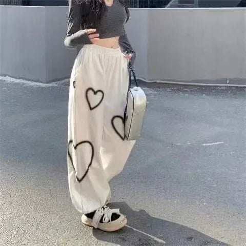 Loose Fit White Heart Pants