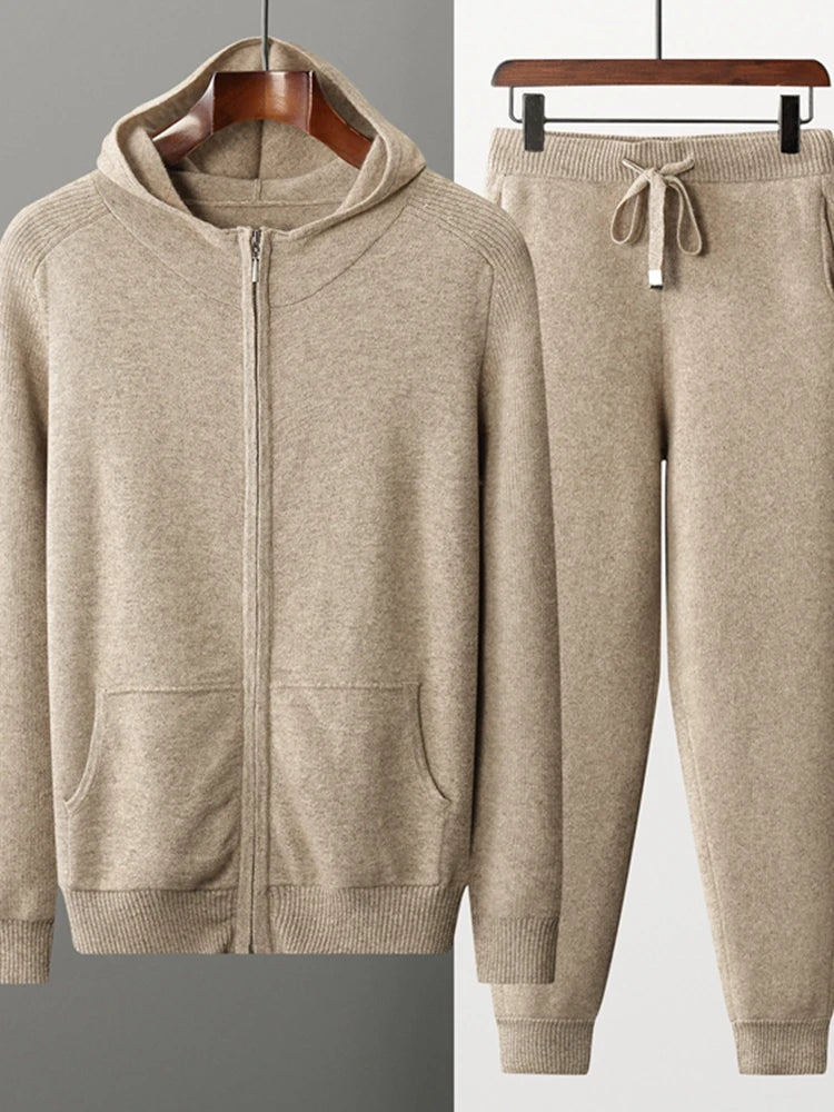 Cashmere Men Hooded Cardigan Set