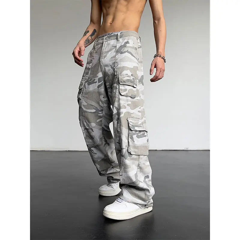 New 2025 Camouflage Cargo Pants for Men Elastic Waist Casual Pants Spring Autumn Hiphop Multi Pocket Baggy Streetwear Trousers