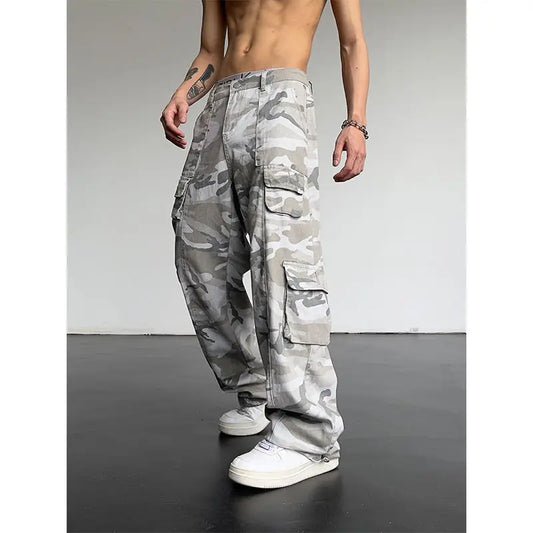 New 2025 Camouflage Cargo Pants for Men Elastic Waist Casual Pants Spring Autumn Hiphop Multi Pocket Baggy Streetwear Trousers