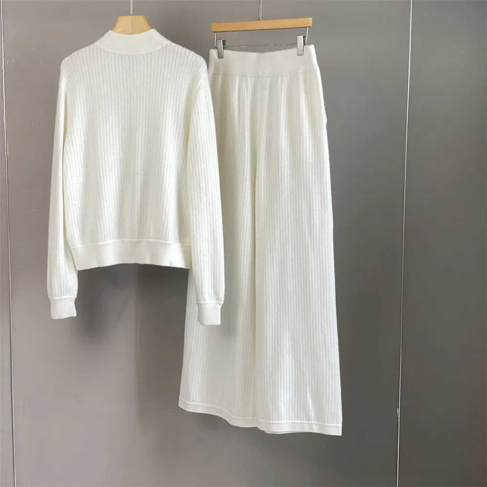 Cashmere Zipper Cardigan Set