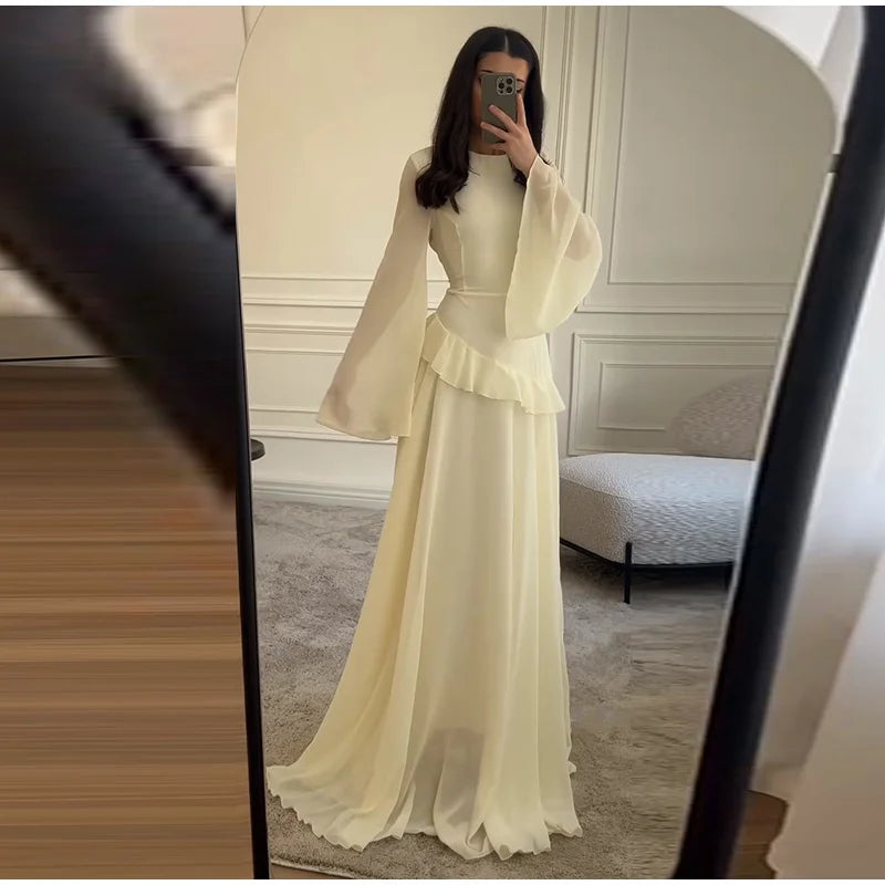 Fashion Flare Sleeve Ruff Long Dress