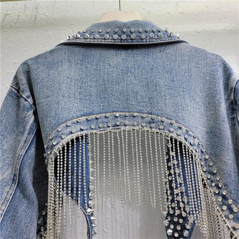 Beaded Denim Cropped Jacket