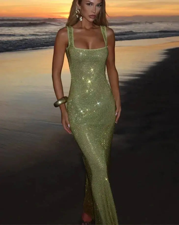 Sexy Backless Sequined Maxi Dress