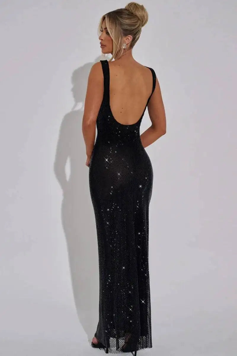 Sexy Backless Sequined Maxi Dress
