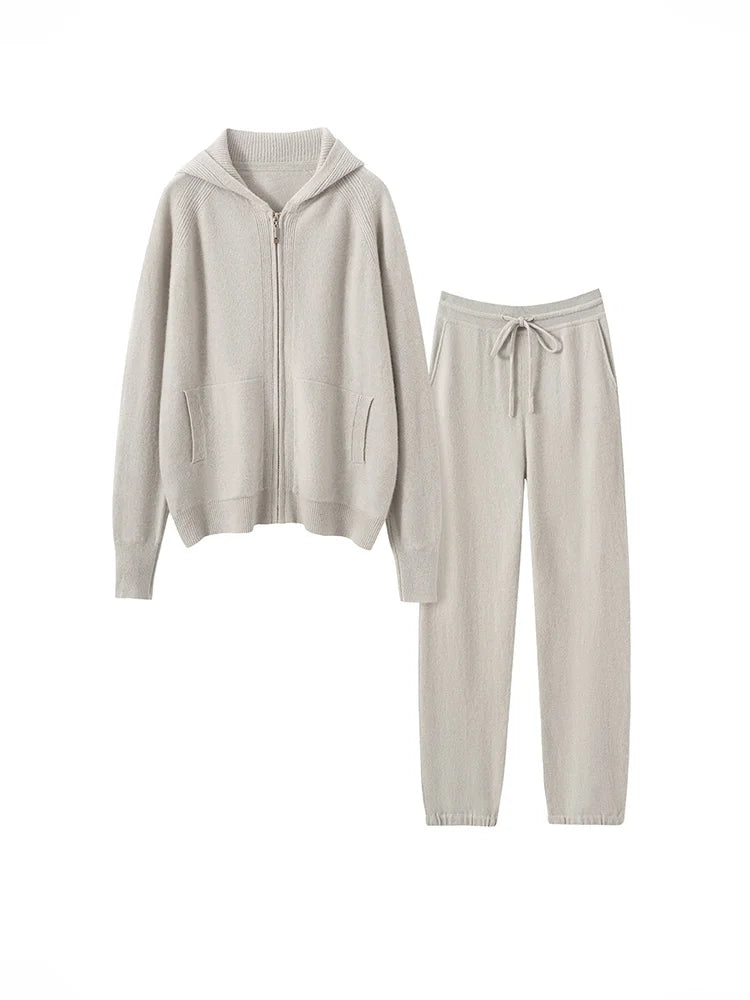 Cashmere Hooded Cardigan Set