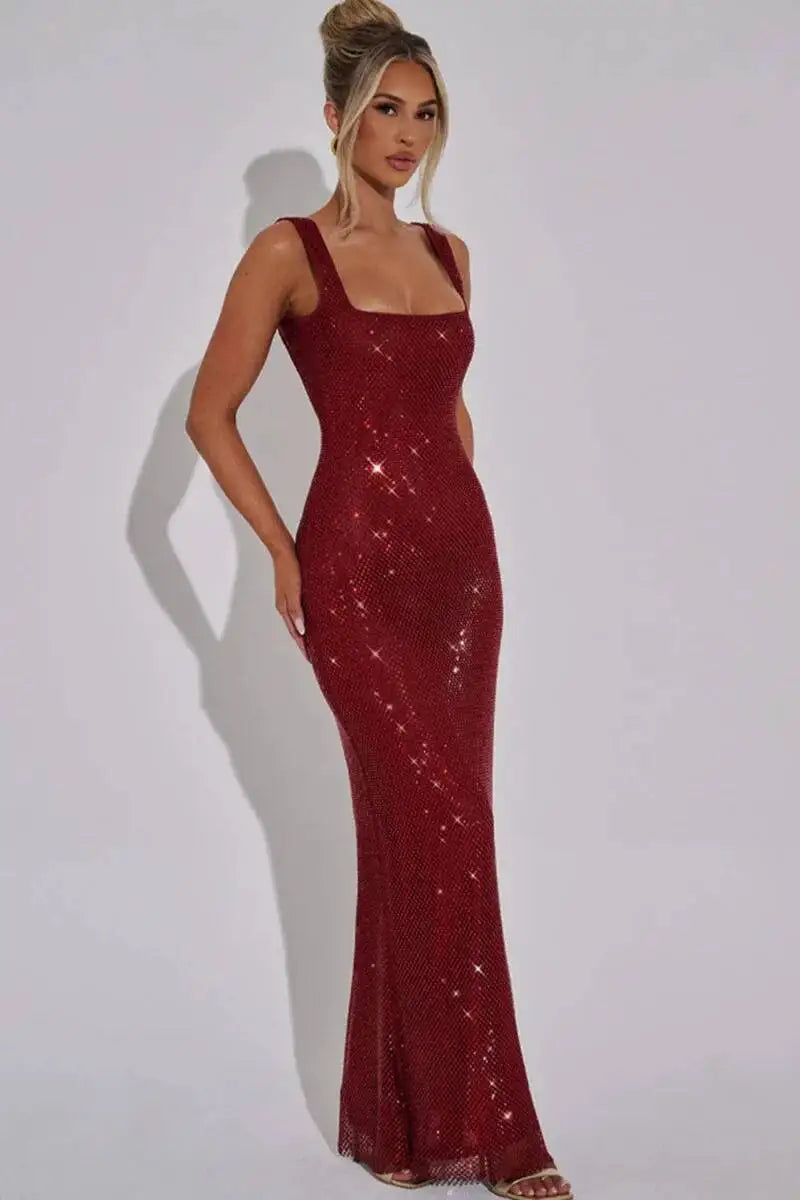 Sexy Backless Sequined Maxi Dress