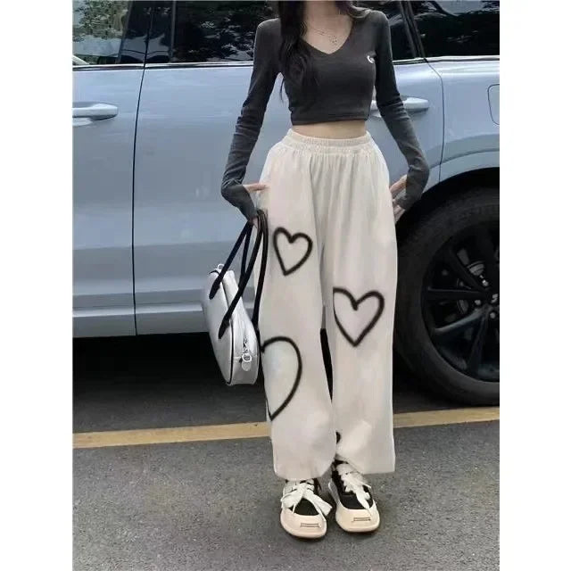 Loose Fit White Heart Pants