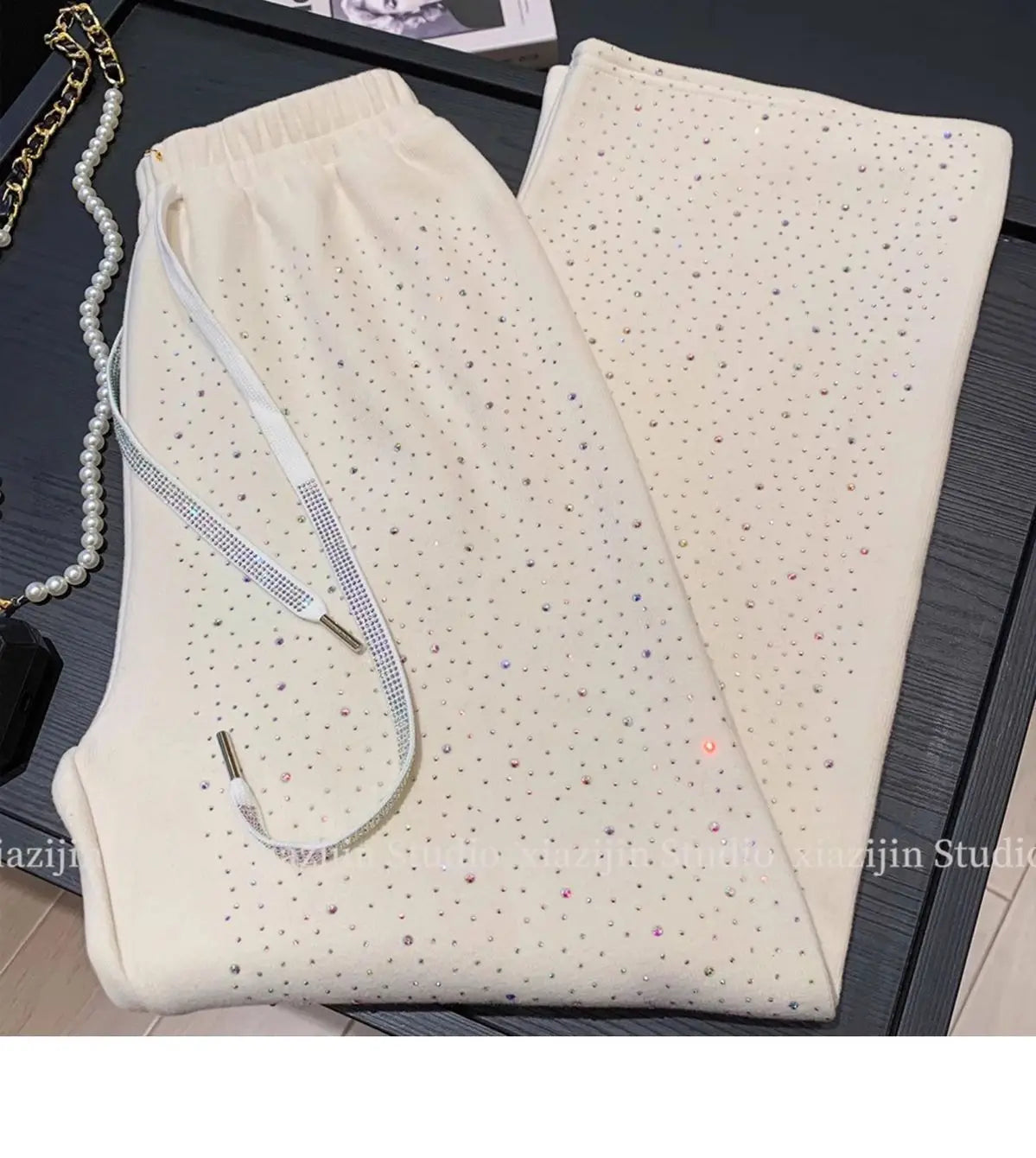 Velvet Rhinestone Wide Leg Pants