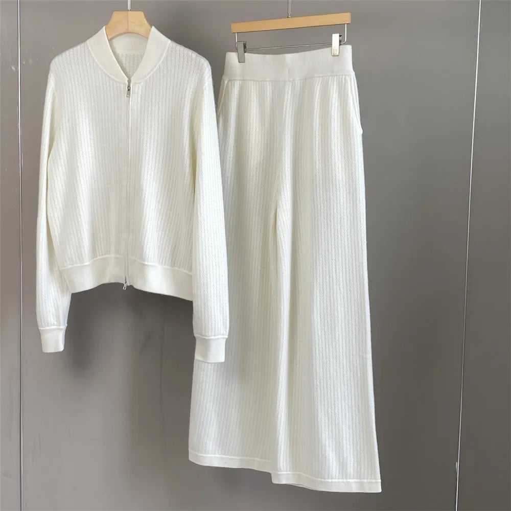 Cashmere Zipper Cardigan Set
