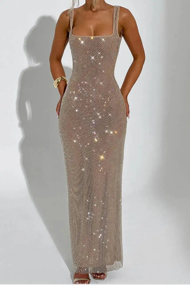 Sexy Backless Sequined Maxi Dress