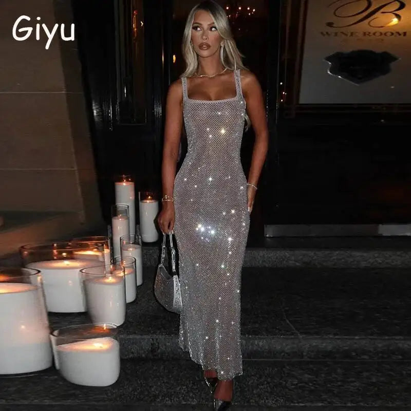 Sexy Backless Sequined Maxi Dress