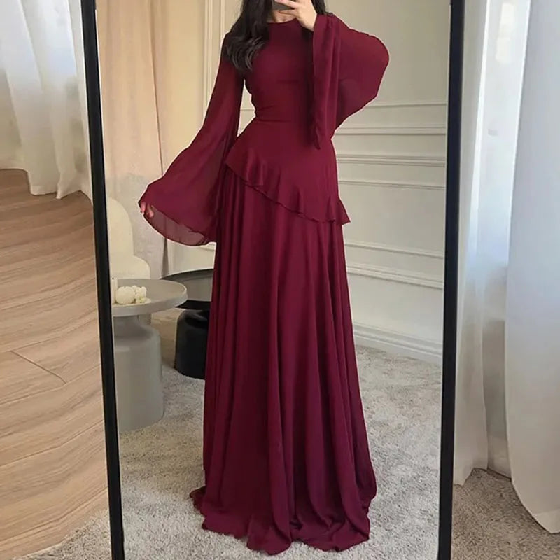 Women Flare Sleeve Ruffles Dress