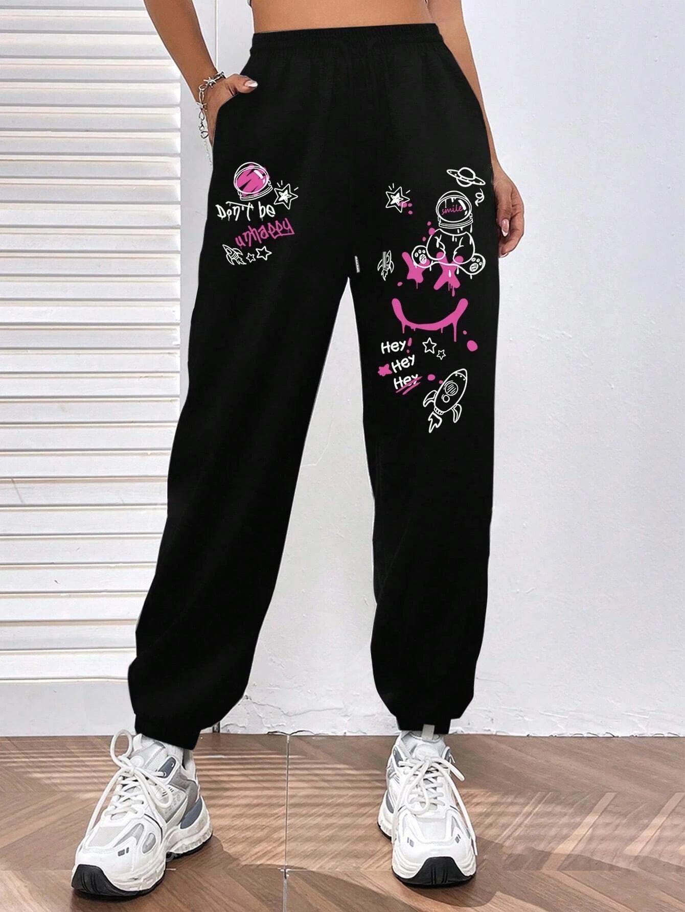 Women’s Graffiti Print Streetwear Pants
