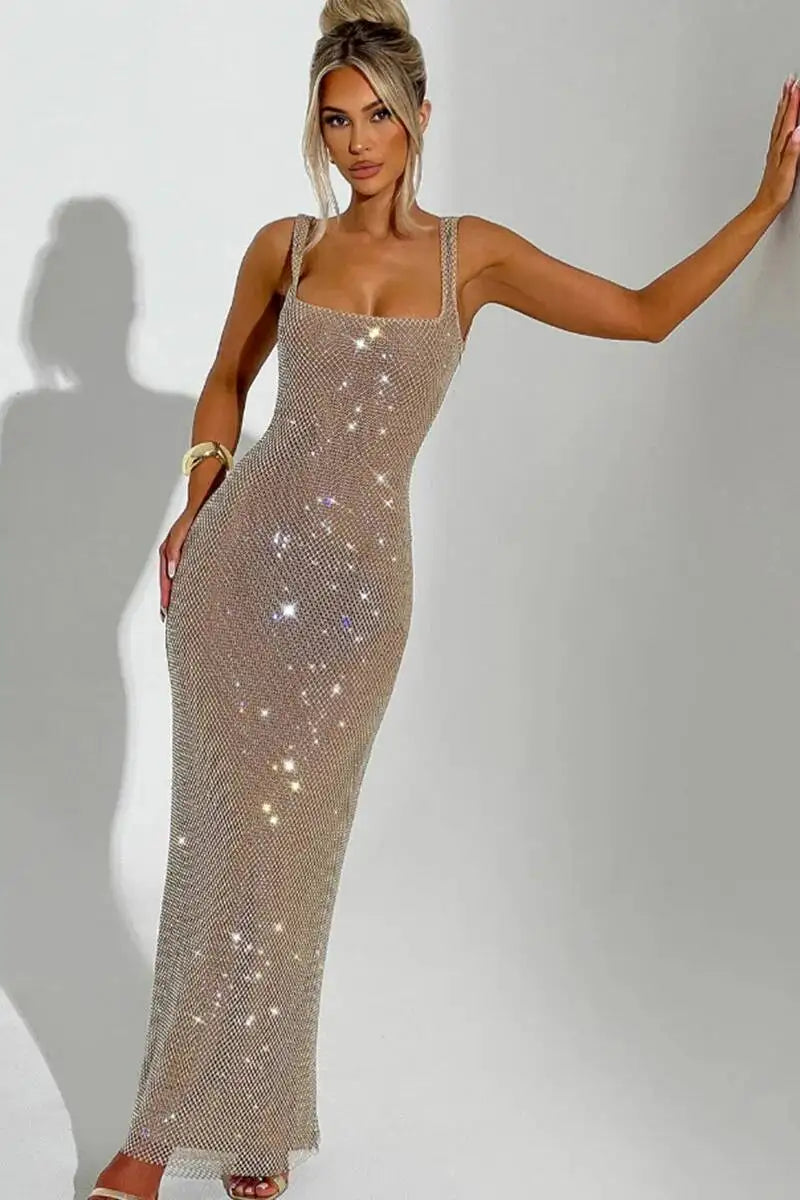 Sexy Backless Sequined Maxi Dress