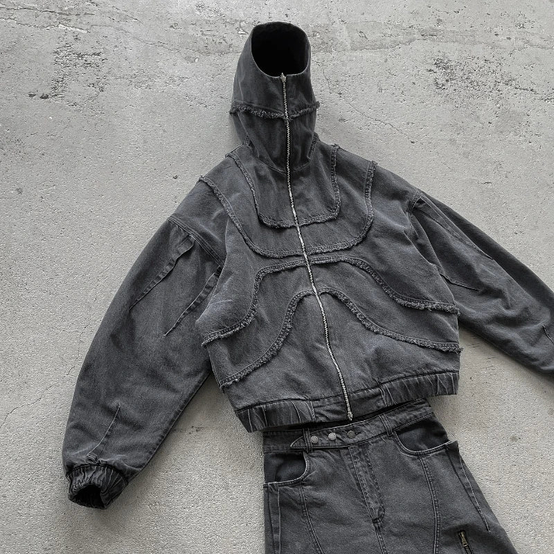 Y2K Denim Zip-Up Hoodie