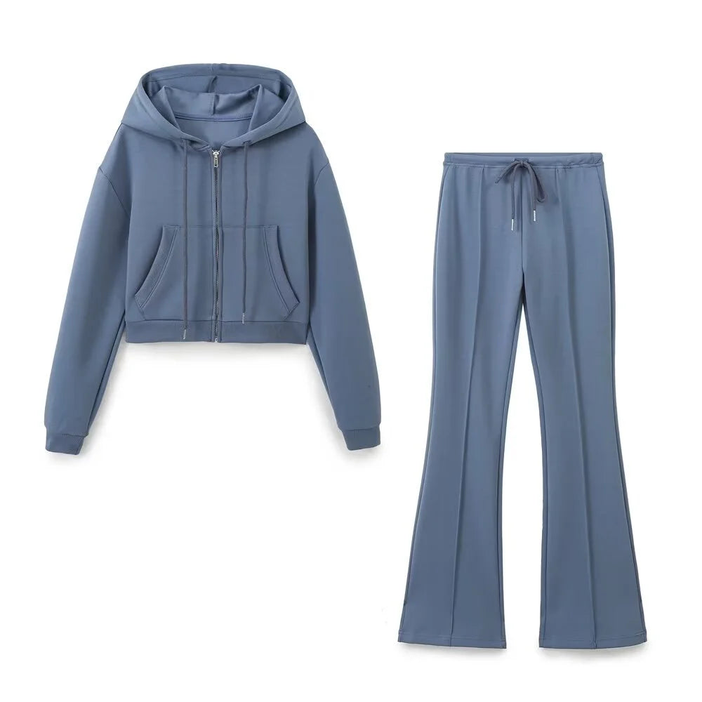 Zipper Hooded Pants Set