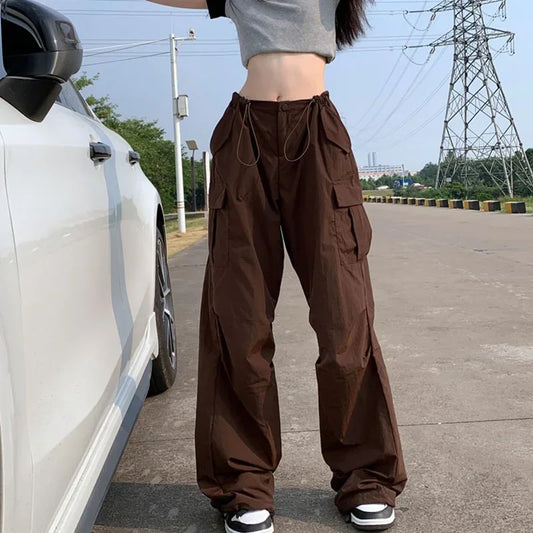 Brown Wide Leg Cargo Pants