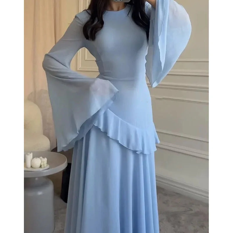 Women Flare Sleeve Ruffles Dress