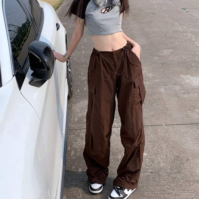 Brown Wide Leg Cargo Pants