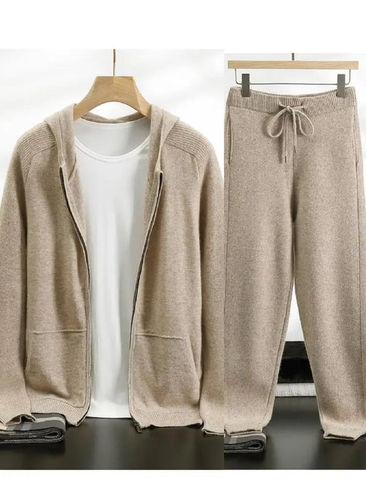 Cashmere Men Hooded Cardigan Set