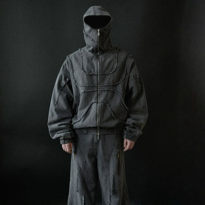 Y2K Denim Zip-Up Hoodie