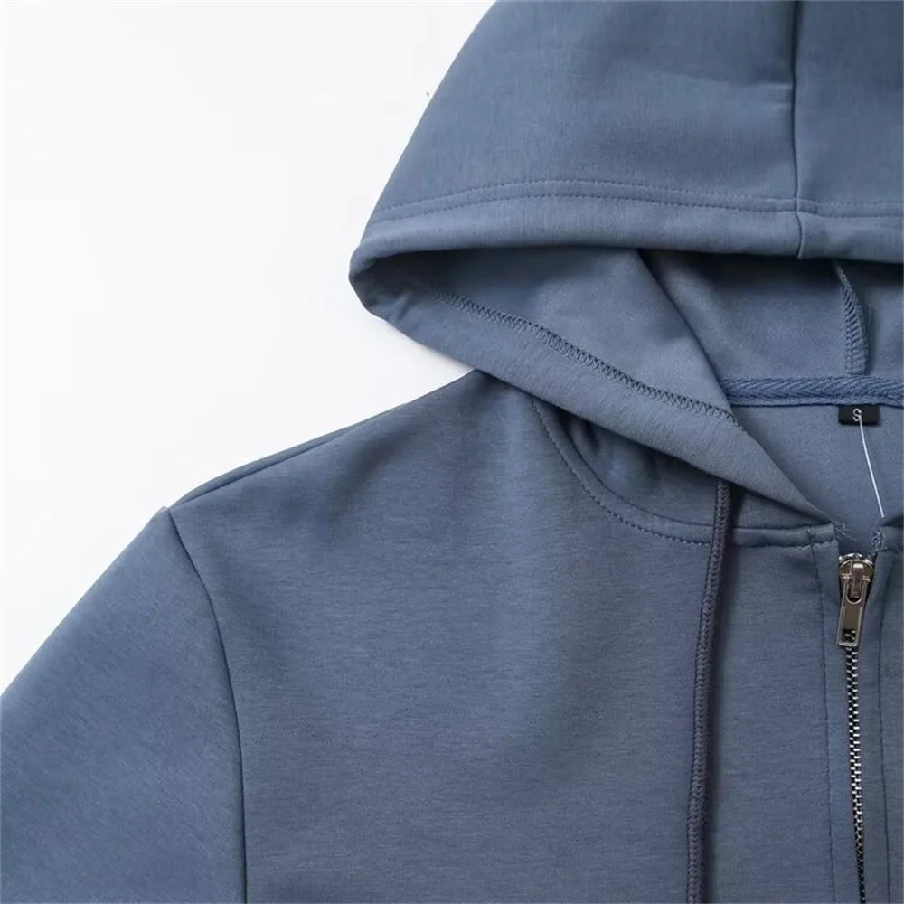 Zipper Hooded Pants Set