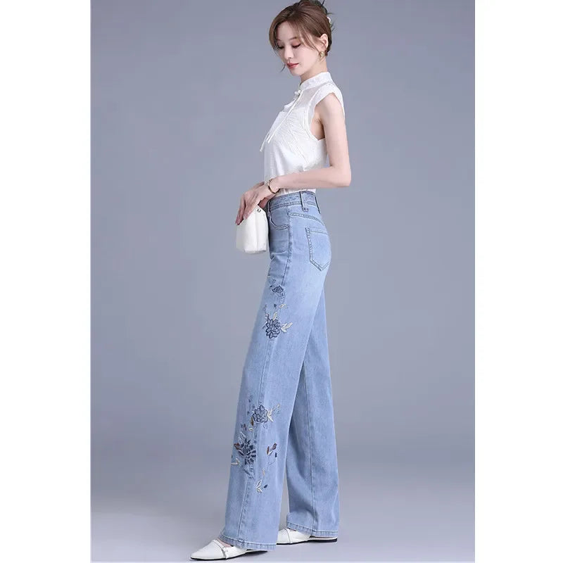 Embroidered Wide Leg Jeans