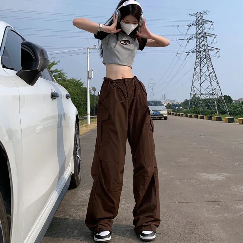 Brown Wide Leg Cargo Pants