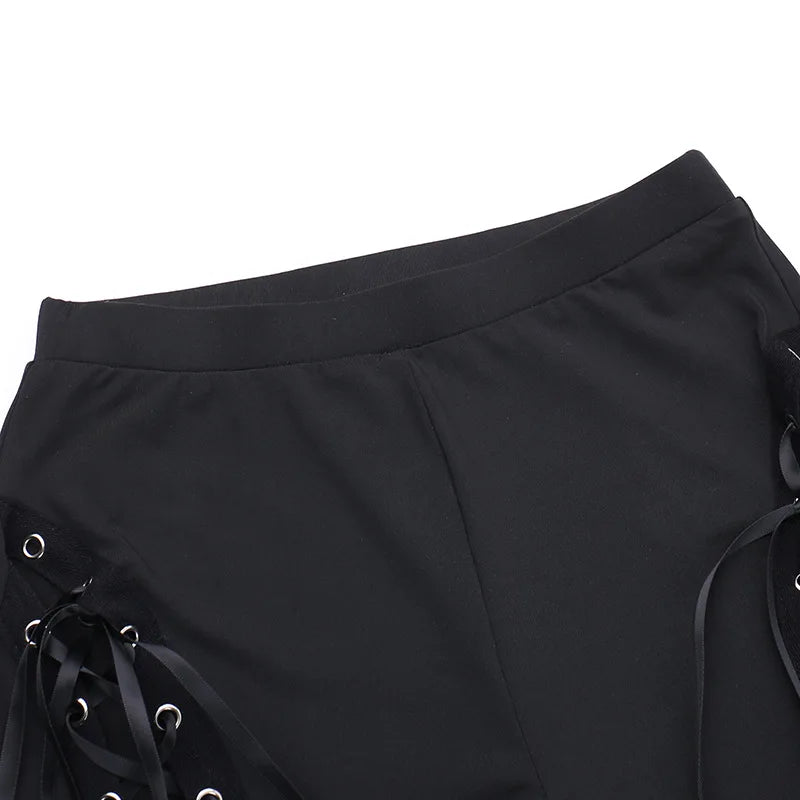Black Punk Lace Up Flared Pants