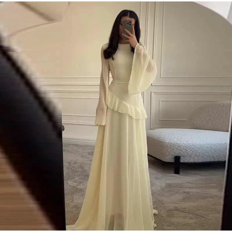 Fashion Flare Sleeve Ruff Long Dress