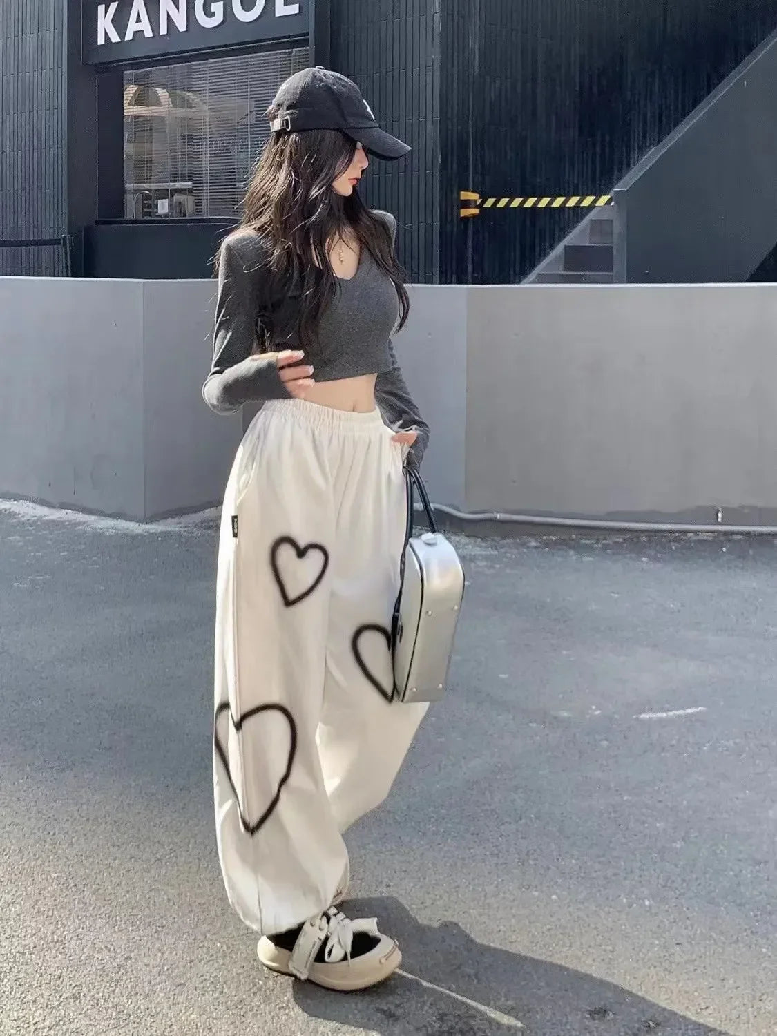 Loose Fit White Heart Pants