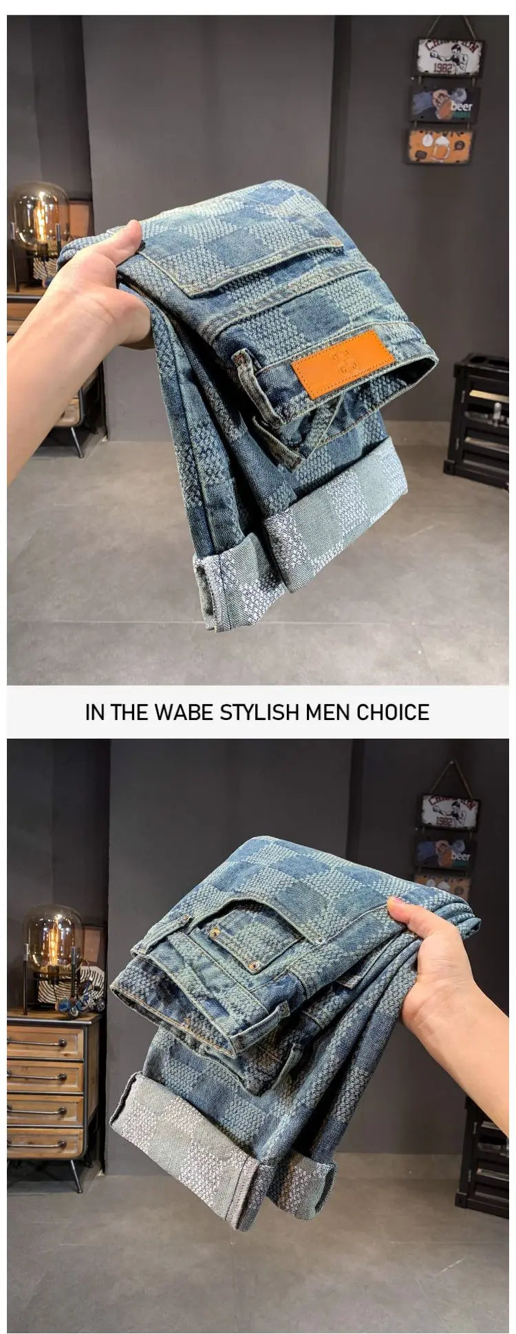 Men’s Plaid Denim Pants