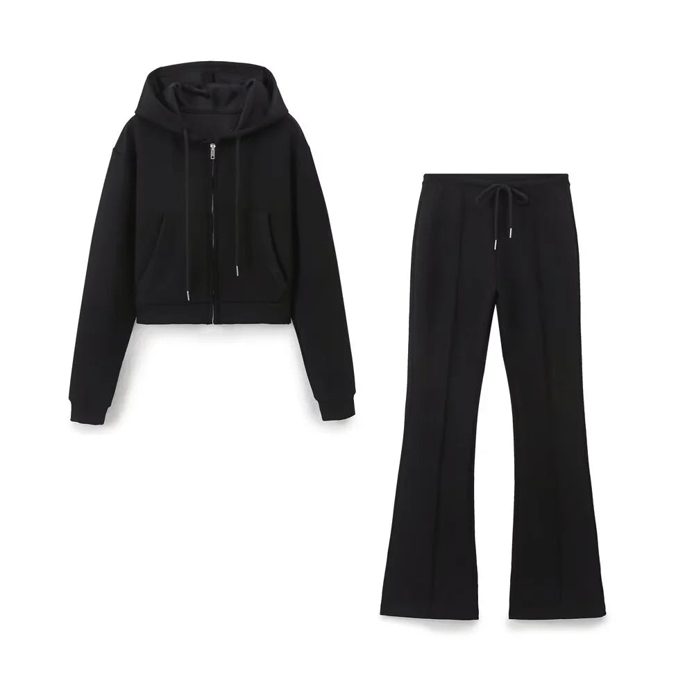 Zipper Hooded Pants Set