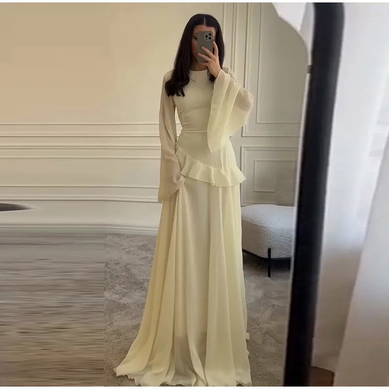 Fashion Flare Sleeve Ruff Long Dress