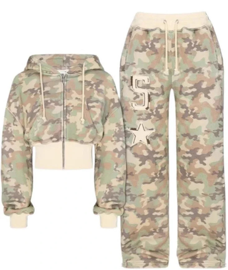 Women Camouflage Two-Piece Set