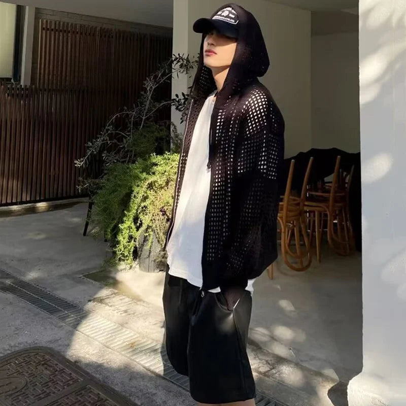 Hollow Hooded Knit Top