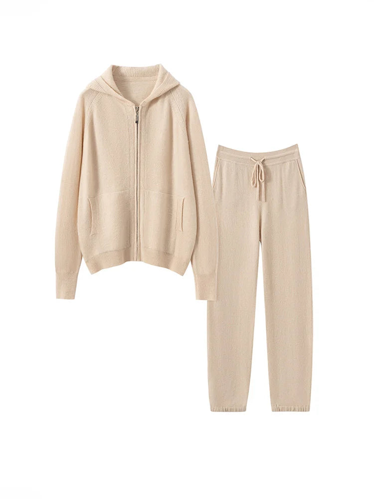 Cashmere Hooded Cardigan Set