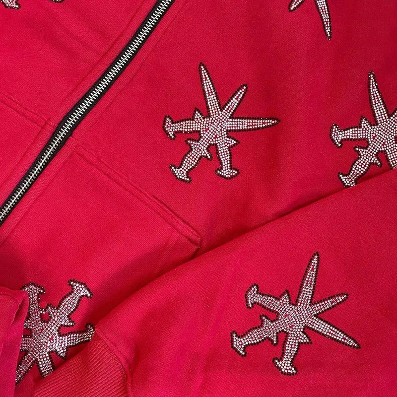 Rhinestone Zip Hoodie