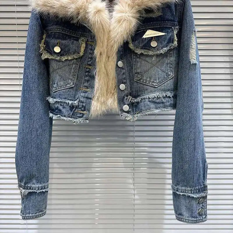 Women's Fur Collar Denim Jacket