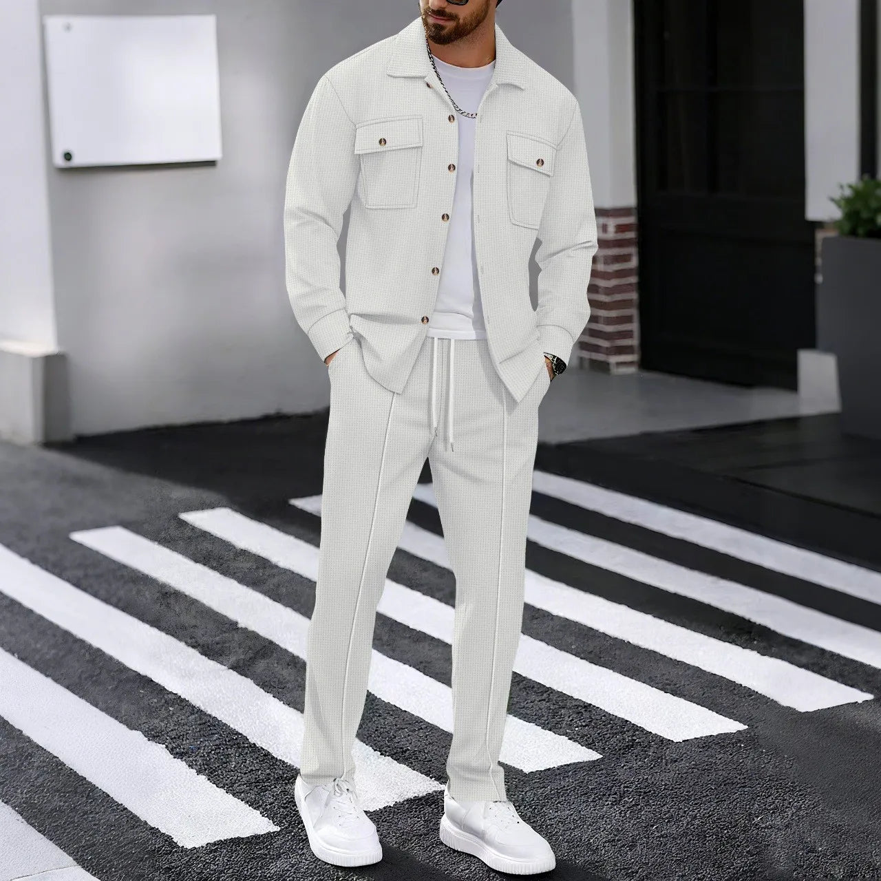 Solid Color Cardigan Set