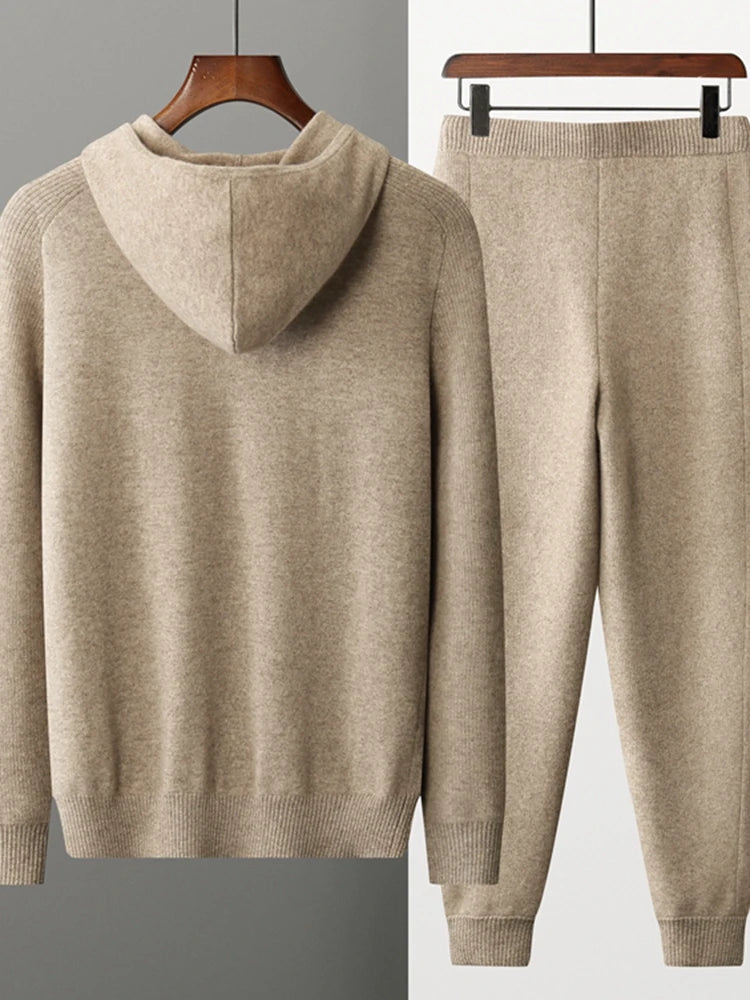 Cashmere Men Hooded Cardigan Set