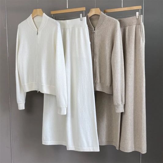 Cashmere Zipper Cardigan Set