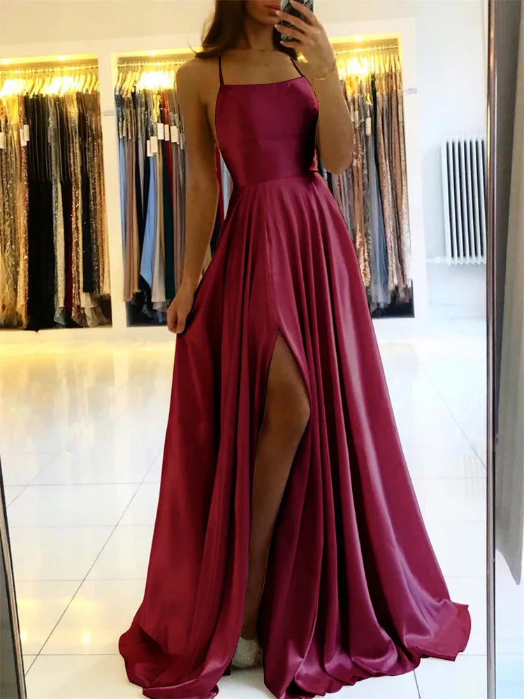 Satin Side Slit Dress