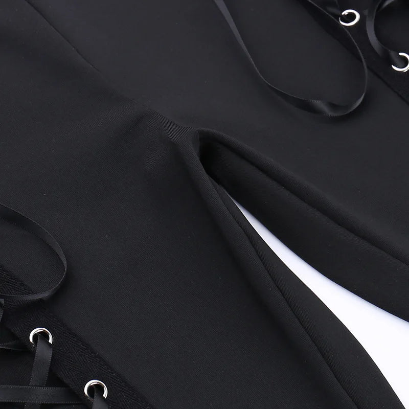 Black Punk Lace Up Flared Pants