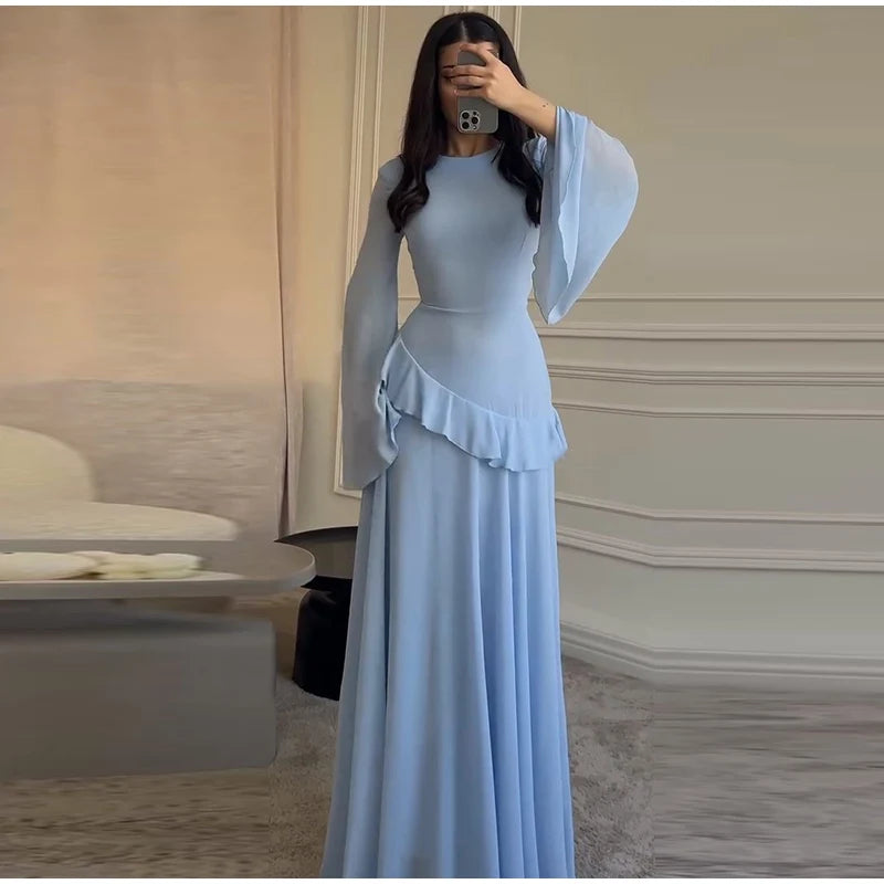 Fashion Flare Sleeve Ruff Long Dress