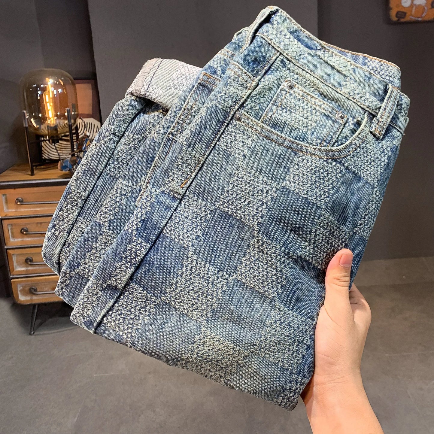 Men’s Plaid Denim Pants